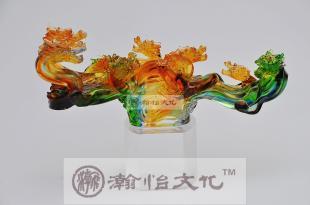 精品琉璃龙摆件 九龙如意与绿珀色的艺术之美